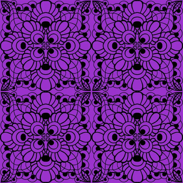 Seamless Graphic Pattern Floral Black Ornament Tile Purple Background Texture — Image vectorielle