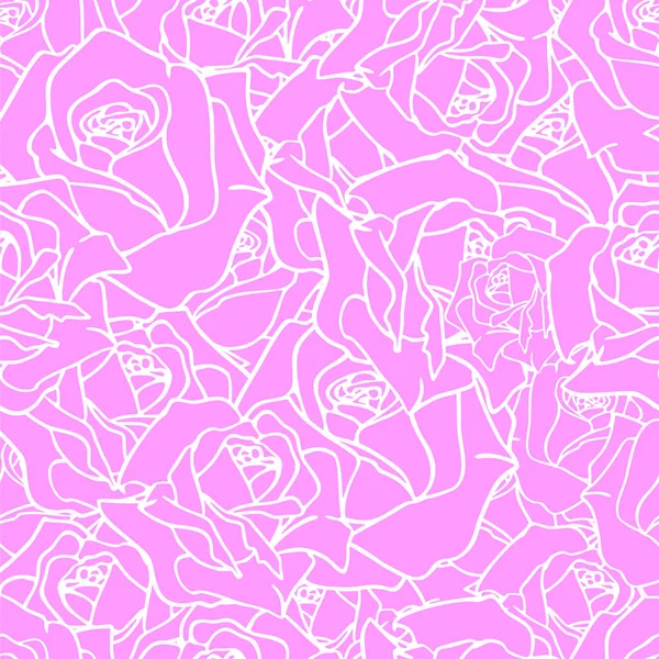 Бесшовный Абстрактный Белый Контур Розовых Бутонов Розовом Фоне Текстура Дизайн — стоковый вектор