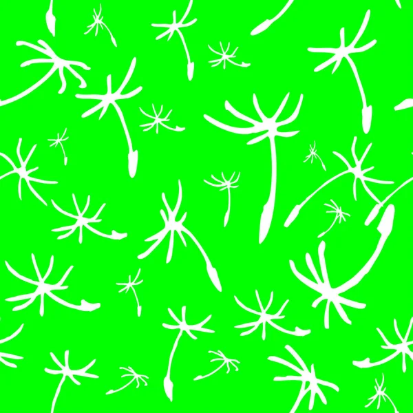 Seamless Floral Pattern White Contour Flowers Bright Light Green Background — Image vectorielle