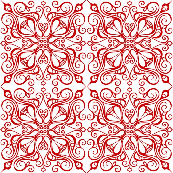 seamless graphic pattern, floral red ornament tile on white background, texture, design