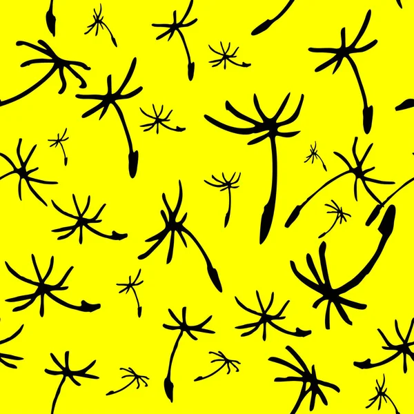 Seamless Abstract Black Pattern Dandelion Flowers Yellow Background Texture Design — Image vectorielle