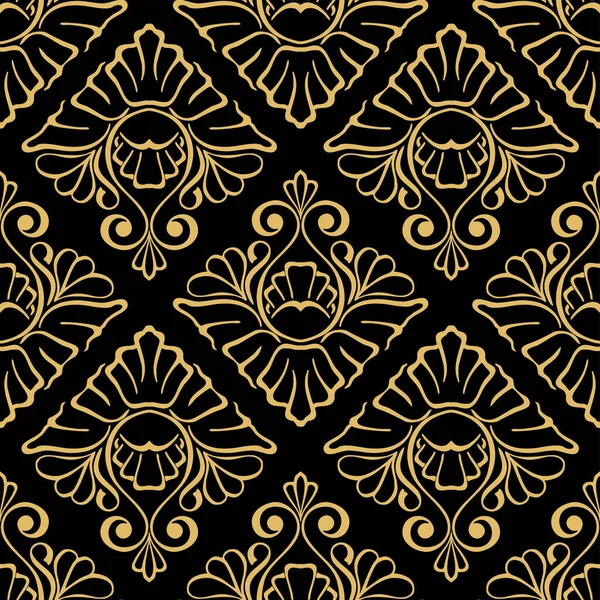 Seamless Graphic Abstract Tile Pattern Golden Geometric Ornament Black Background — Stockvektor