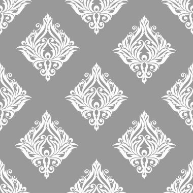 seamless graphic pattern, floral white ornament tile on gray background, texture, design