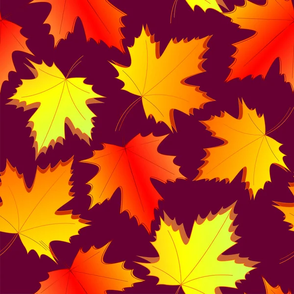 Seamless Asymmetric Pattern Autumn Maple Leaves Dark Magenta Background Texture - Stok Vektor