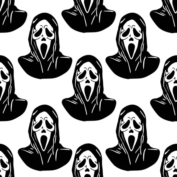 seamless graphic black pattern mask scream on white background, texture, design