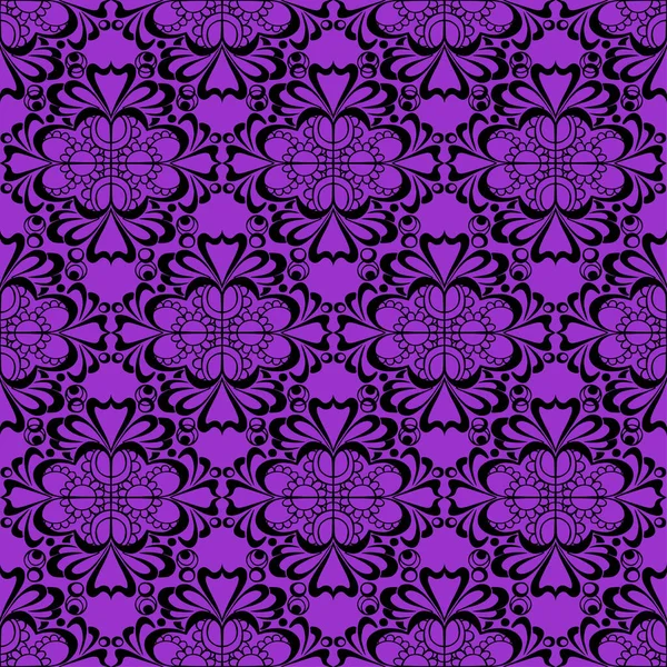 Seamless Graphic Pattern Floral Black Ornament Tile Purple Background Texture — Stock vektor