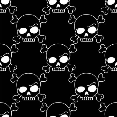 seamless contour graphic pattern of white skulls on a black background, texture, design