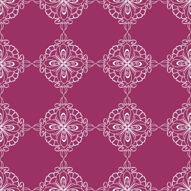 seamless graphic pattern, floral white ornament tile on magenta background, texture, design