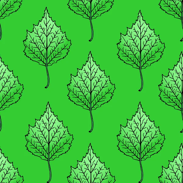 Symmetrical Seamless Repeating Graphic Pattern Birch Linden Leaves Texture Design — Stockvektor