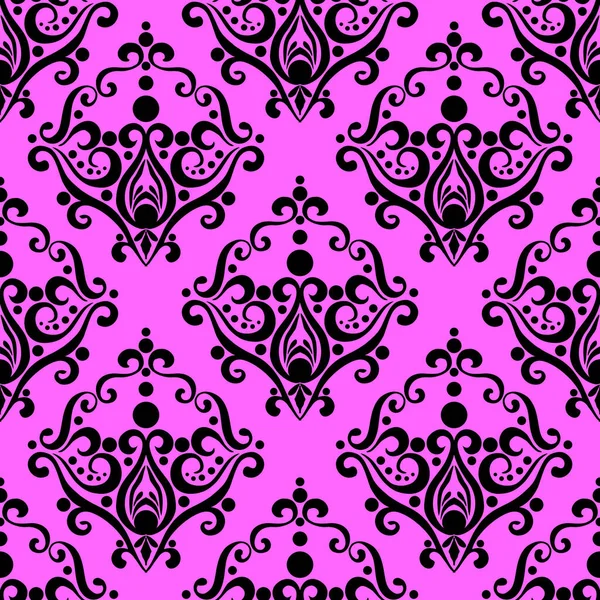 Симметричный Бесшовный Орнамент Черных Графических Абстрактных Элементов Фиолетовом Фоне Текстуре — стоковый вектор