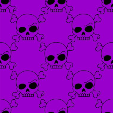 Mor arkaplan, doku, tasarım üzerinde siyah kafataslarının hatsız grafik deseni