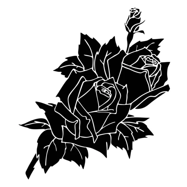 Black Silhouette Rose Close White Background Silhouette Flower Graphic Drawing — Stockvector