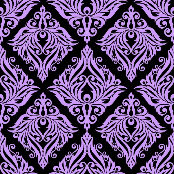 Seamless Graphic Pattern Floral Purple Ornament Tile Black Background Texture — Stock Vector