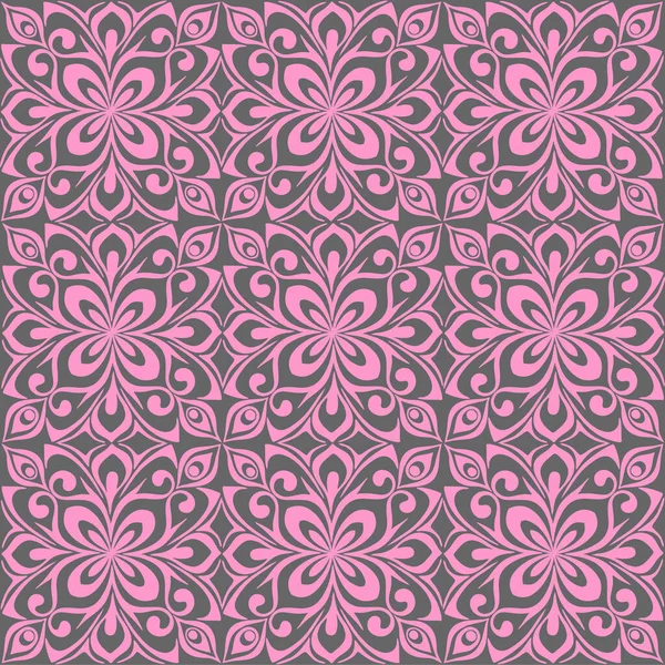 Seamless Graphic Pattern Floral Pink Ornament Tile Gray Background Texture — Image vectorielle