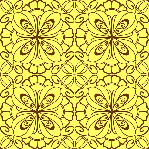Seamless Graphic Pattern Floral Brown Tile Ornament Yellow Background Texture — Stockfoto