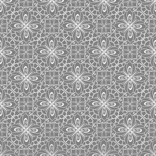 seamless graphic pattern, floral white ornament tile on gray background, texture, design