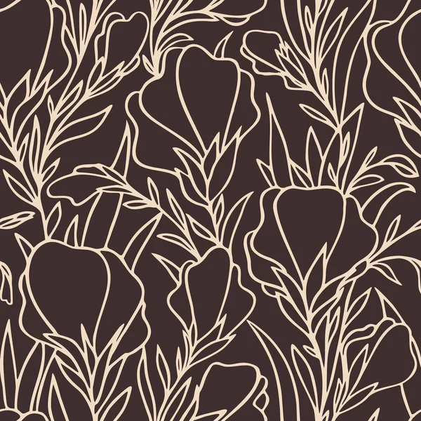 Motif Graphique Violet Grandes Fleurs Beiges Sur Fond Brun Motif — Image vectorielle