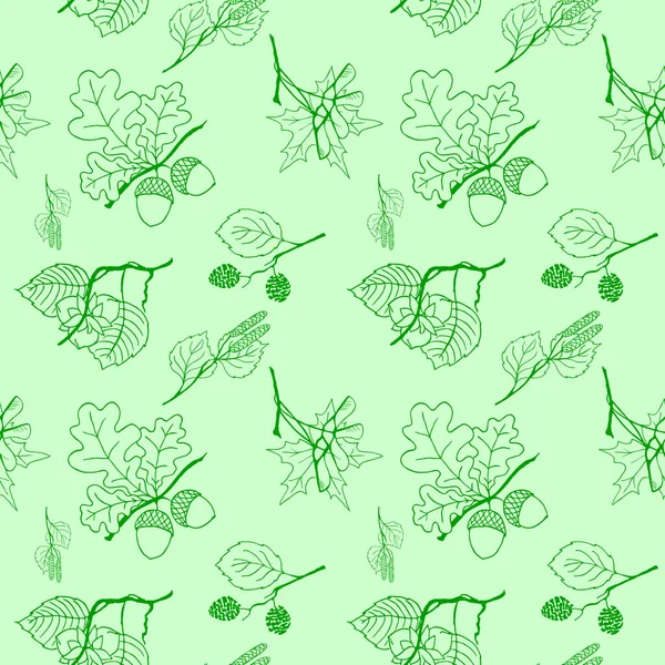 Motif Sans Couture Feuilles Vertes Sur Fond Vert Clair Texture — Image vectorielle