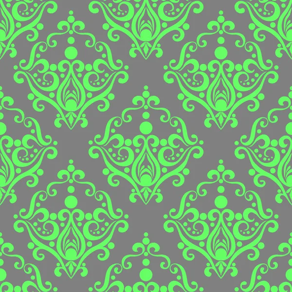 Symmetrische Nahtlose Ornamentfliese Aus Grünen Grafischen Abstrakten Elementen Auf Grauem — Stockvektor