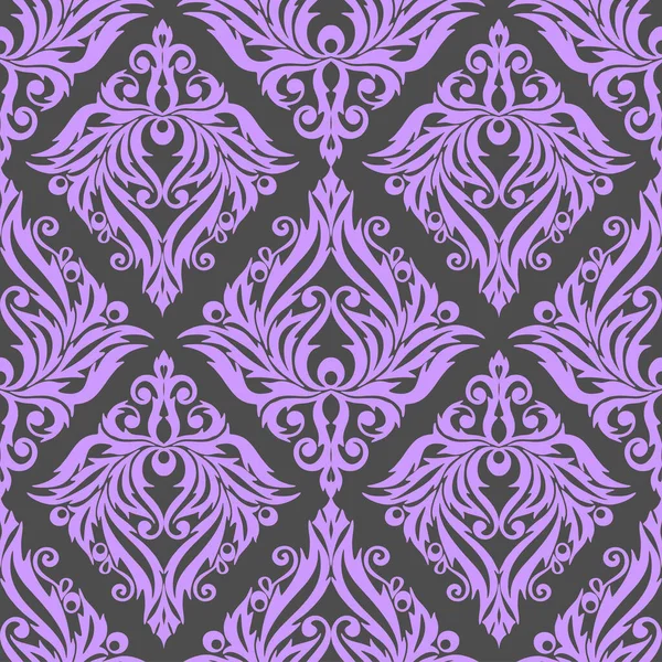 Бесшовный Графический Узор Цветочный Фиолетовый Орнамент Плитка Сером Фоне Текстура — стоковый вектор