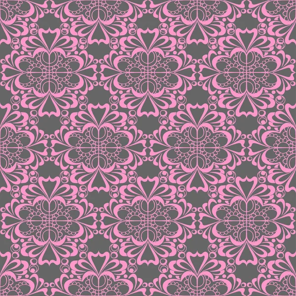 Seamless Graphic Pattern Floral Pink Ornament Tile Gray Background Texture — Image vectorielle