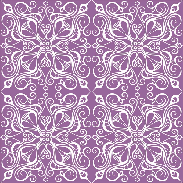 Nahtlose Grafische Muster Florales Weißes Ornament Fliese Auf Lila Hintergrund — Stockvektor