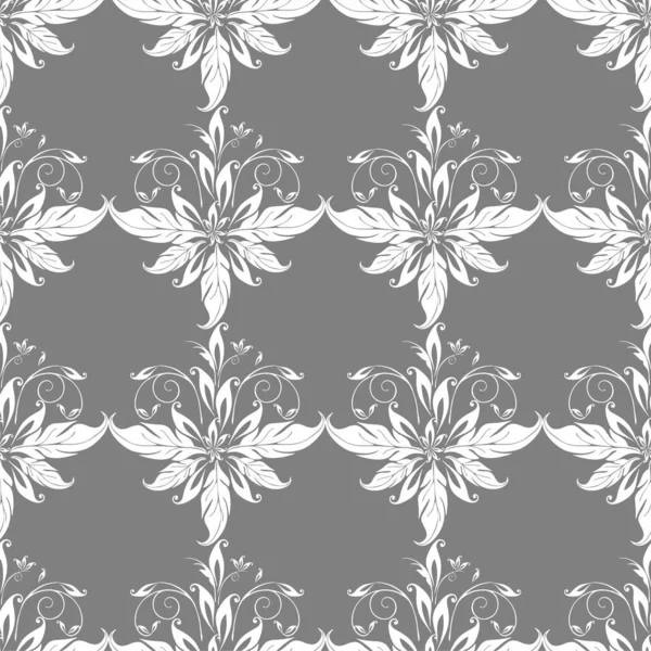 Seamless Graphic Pattern Floral White Ornament Tile Gray Background Texture — Stockvektor