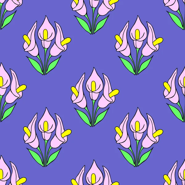 Симметричный Бесшовный Узор Розовых Цветов Синем Фоне Текстура Дизайн — стоковый вектор