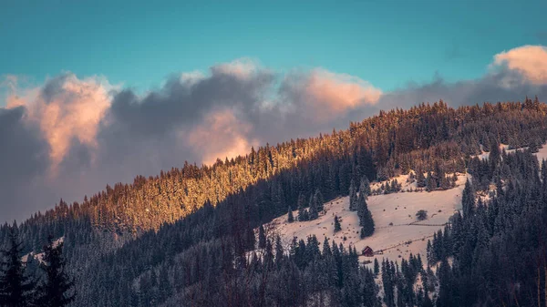 Vinter Höga Berg Med Snövita Toppar Plats Karpaterna Vatra Dornei — Stockfoto