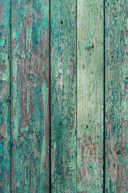  Ahşap doku. Arka plan eski. Mavi-yeşil boyalı, turkuaz koyu dikey paneller. kırsal