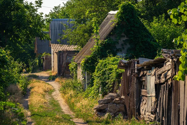 abandoned wood old house, the destruction abandoned houses crisis, desolation ruin, an old village house Among tree deposit climbing plants overgrown building  leaky roof.