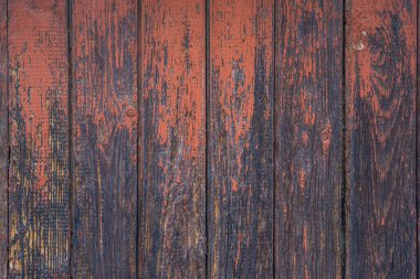 Kırsal Kahverengi Yıpranmış Tahta Tahta Tahta Kalaslar. Arka plan mavi-yeşil. Eski doku düğümleri ve çivi delikleri.