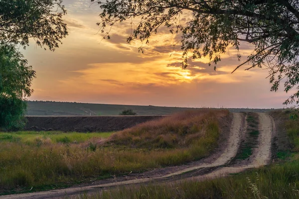 Beautiful Nature Sunset Landscape Fields Country Valley Countryside Olanesti Moldova — Photo