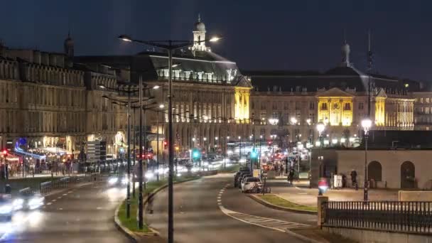 Bordeaux, Francja, Timelapse - Quai de la douane w Bordeaux nocą — Wideo stockowe