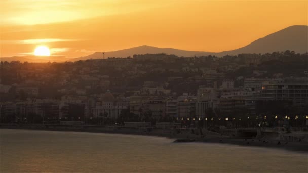 Nice, France, Timelapse - The city of Nice and its iconic Promenade des Anglais from day to night — ストック動画