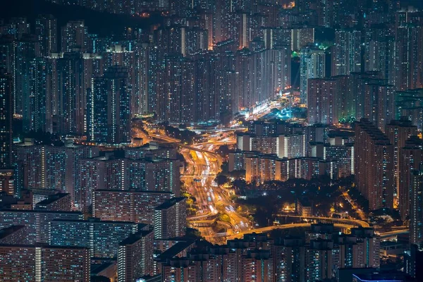 The buildings in Hong Kong at night as seen from Lions Head — стоковое фото
