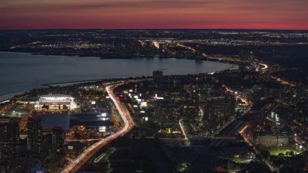 Toronto, Canada, Timelapse - L'ovest di Toronto di notte visto dalla CN Tower — Video Stock