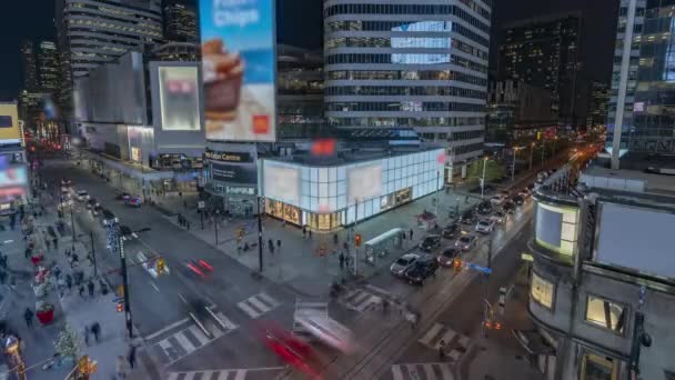 Toronto, Canada, Timelapse - Dundas Square Intersection at night — Stock Video