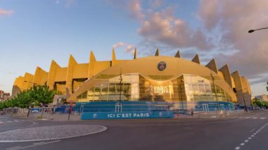 Paris, France, Timelapse - The PSG Parc des Princes football stadium from day to night