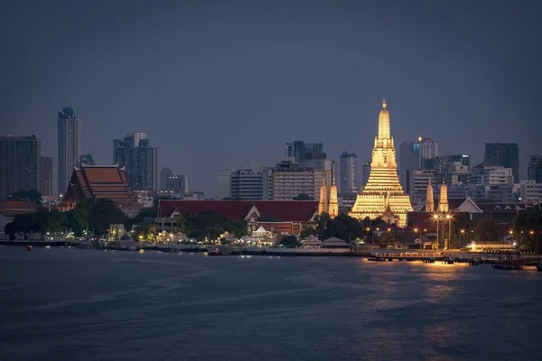 Wat Arun Buddhist Temple Bangkok Thailand Chao Phraya River Night — Stock Photo, Image