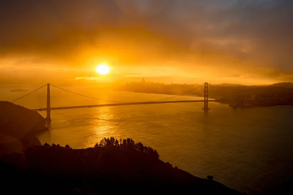 Złota Brama San Francisco Usa Podczas Wschodu Słońca Szeroki Kąt — Zdjęcie stockowe