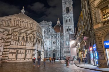 Duomo Santa Maria Del Fiore in Florence Italy closeup street view at night