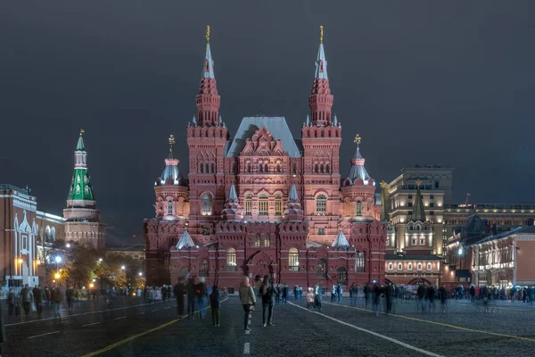 Roter Platz Und Russisches Staatliches Historisches Museum Bei Nacht Moskau — Stockfoto