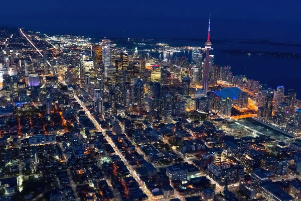 Aerial photograph of the west of Toronto as seen from a helicopter at night