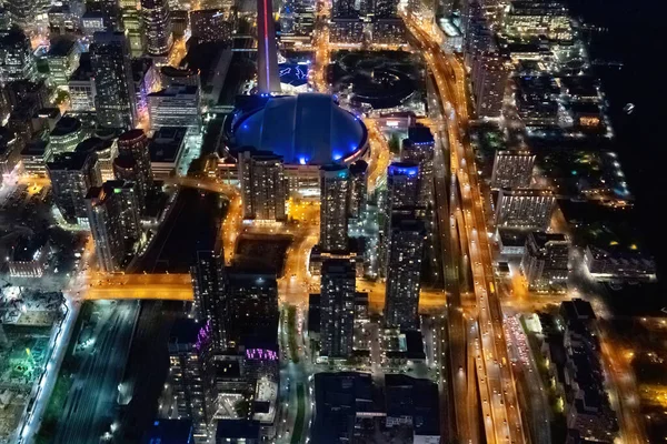 Aerial Photograph Rogers Centre Gardiner Expressway Seen Helicopter Night — Stock Photo, Image