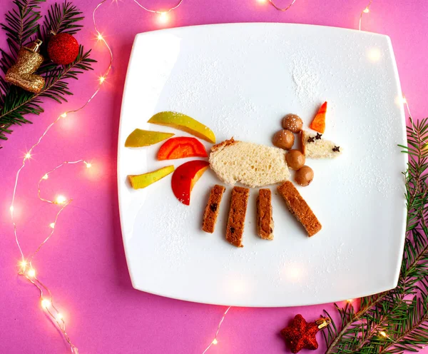 Childrens Breakfast in the form of a unicorn. — Stock Photo, Image