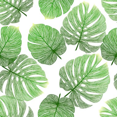 Tropikal yapraklarla kusursuz desen. Vektör illüstrasyonu