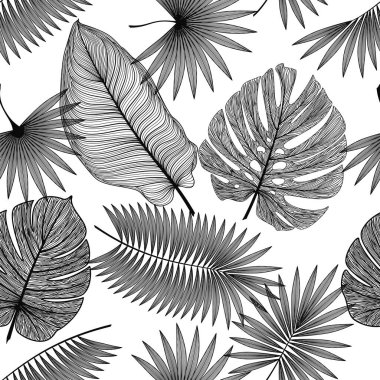 Tropikal yapraklarla kusursuz desen. Vektör illüstrasyonu