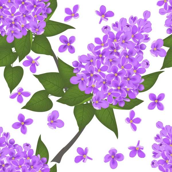 Purple Flowers Leaves Seamless Pattern Vector Illustration — Stok Vektör