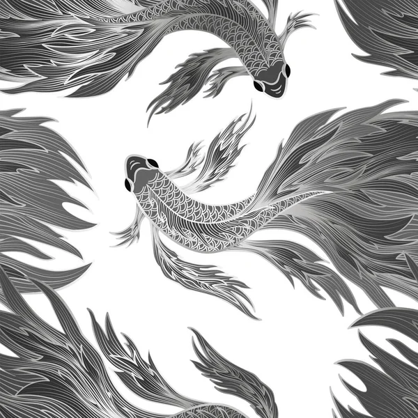 Seamless Hand Drawn Fish Vector Illustration — ストックベクタ